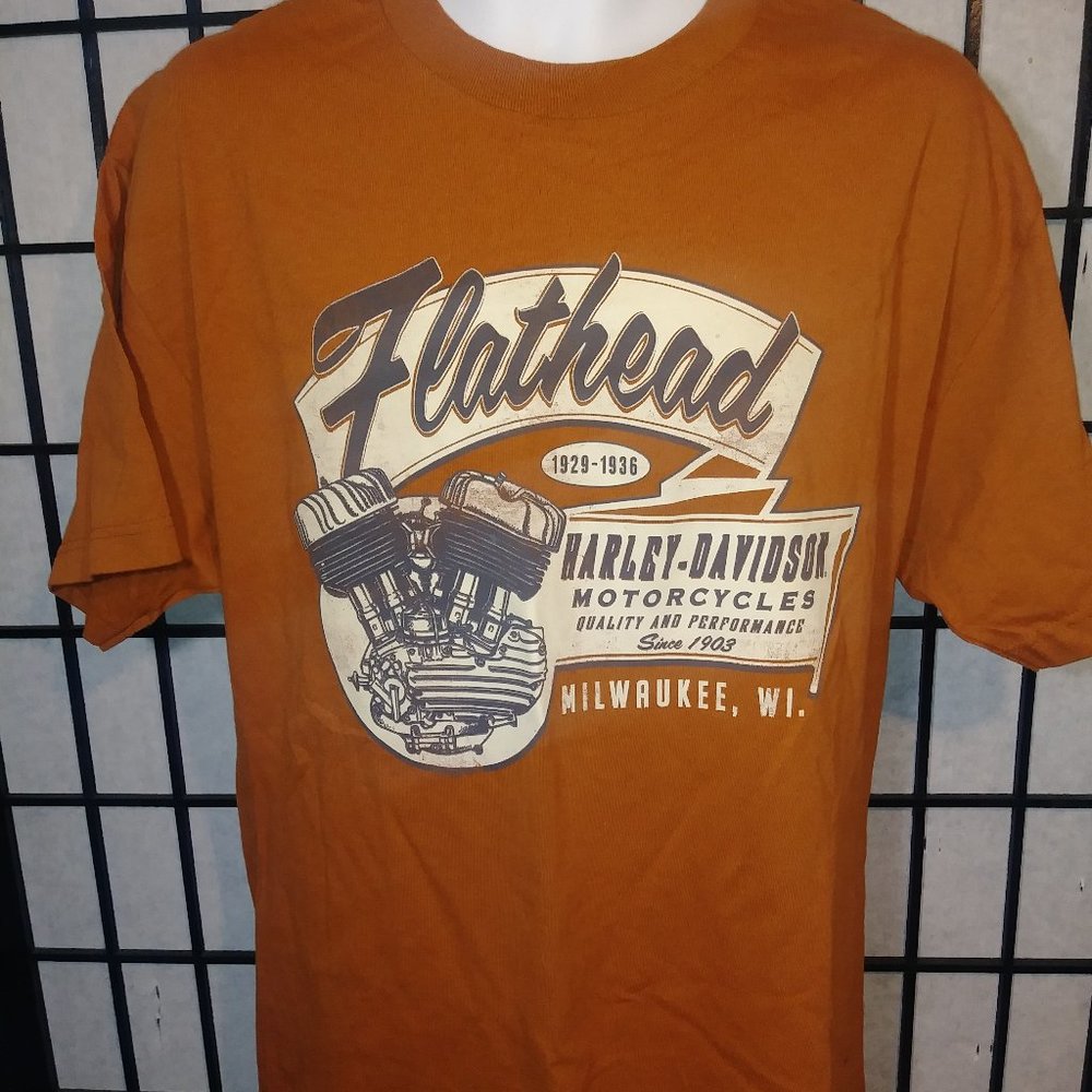 Harley Davidson Flathead Tee Shirt Orange Large
